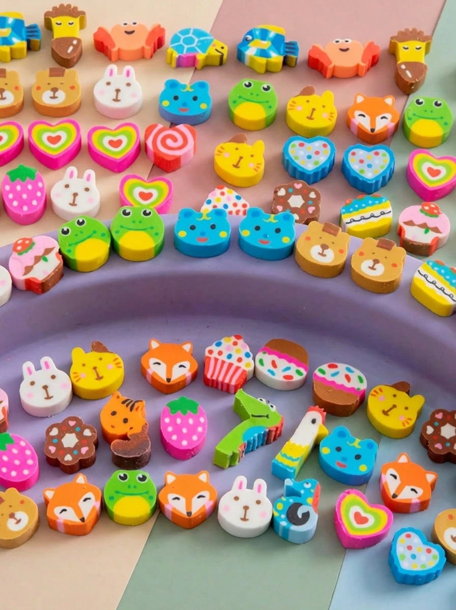 MINKOJA 200pcs Mini Animal Eraser- Various Cartoon Small Erasers For Classroom Rewards, Party Gifts And Fun School Supplies, Various Colors And Designs, Fun Learning Tools| Fun Design| Durable Eras