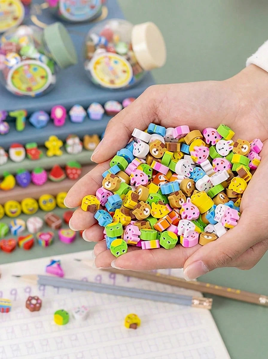 MINKOJA 200pcs Mini Animal Eraser- Various Cartoon Small Erasers For Classroom Rewards, Party Gifts And Fun School Supplies, Various Colors And Designs, Fun Learning Tools| Fun Design| Durable Eras
