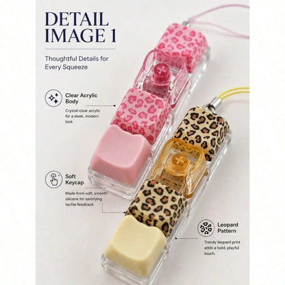 MINKOJA MINKOJA 1Pc Leopard Print Pattern Keyboard Fidget Toy, Fidget Keyboard, 4-Key Stress Relief Toy Keyboard Keychain Toy, Pressable Keyboard Keys