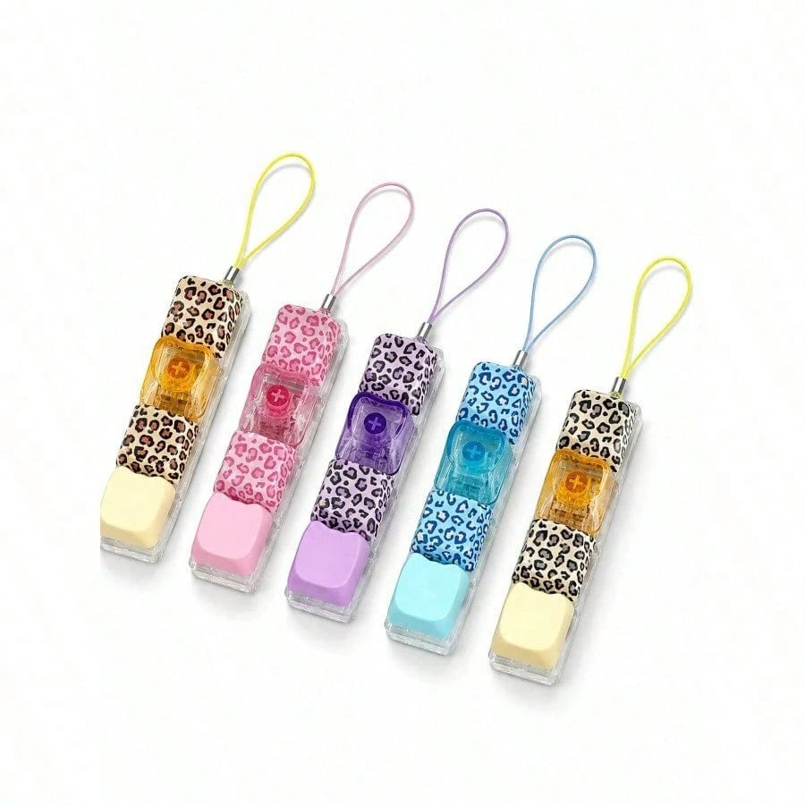 MINKOJA MINKOJA 1Pc Leopard Print Pattern Keyboard Fidget Toy, Fidget Keyboard, 4-Key Stress Relief Toy Keyboard Keychain Toy, Pressable Keyboard Keys
