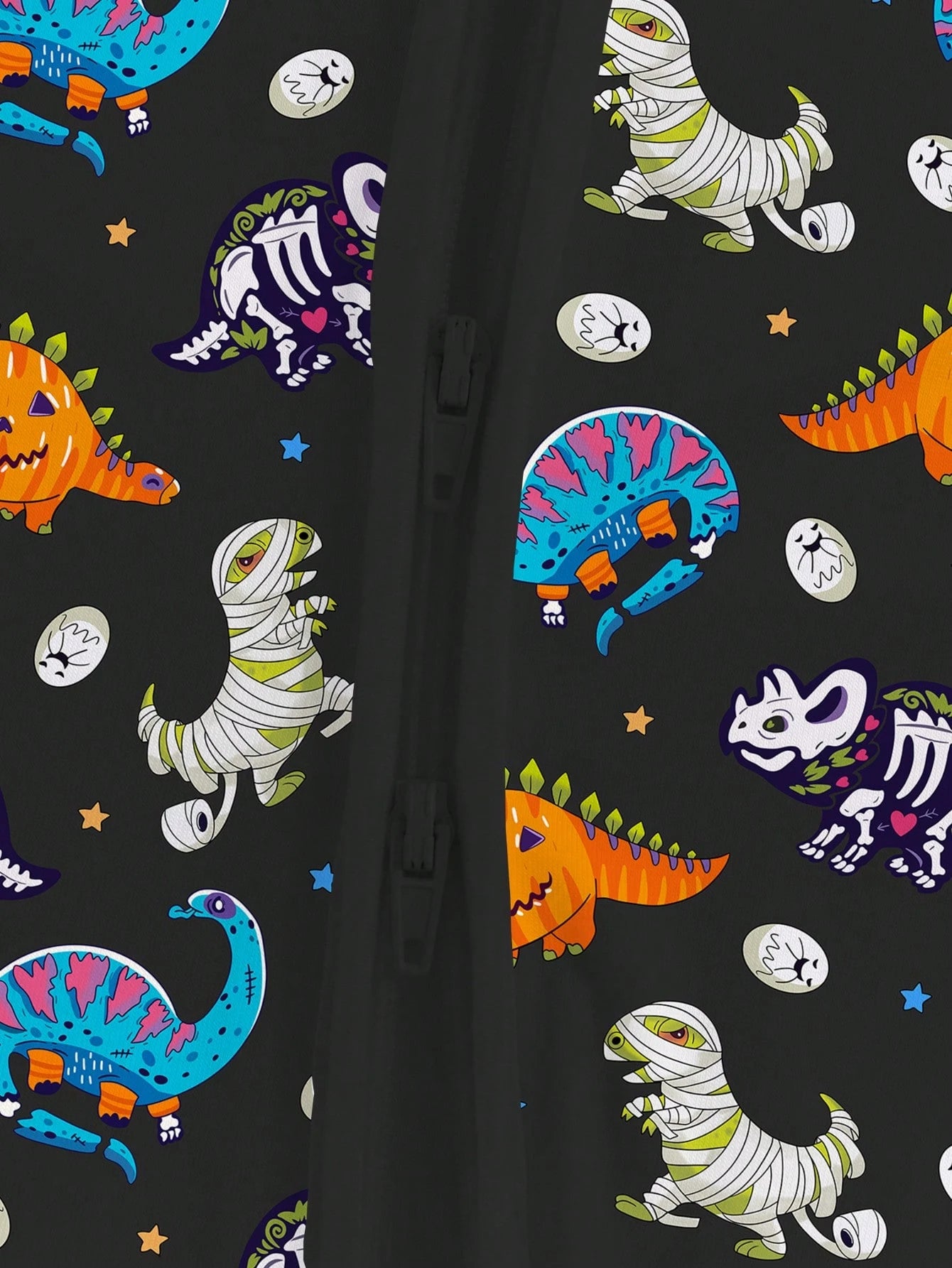 MIOZING Halloween Mummy Dino Skeleton Pumpkin Dinosaur Print Zip Long Sleeve Baby Romper, Holiday Daily Outfit, Soft Bamboo Fiber Fabric For Baby Boys