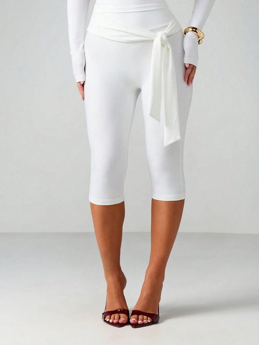 MISSGUIDED High Waist Capri Pants With Tie Belt Detail Cropped Trousers For Summer Casual Wear