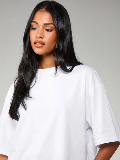 MISSGUIDED Oversized Midi Dress With Sheer Lace Scalloped Hem For Casual Everyday Spring Summer Fashion