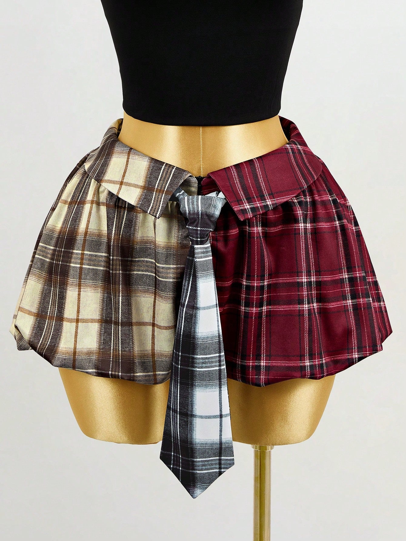 Mistrie Women's Multicolor Plaid Patchwork A-Line Casual Flared Mini Skirt,New Year, For New Year,Christmas Dress,Plaid Skirt,Women's,Casual For Women