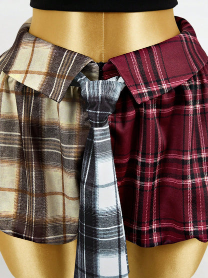 Mistrie Women's Multicolor Plaid Patchwork A-Line Casual Flared Mini Skirt,New Year, For New Year,Christmas Dress,Plaid Skirt,Women's,Casual For Women