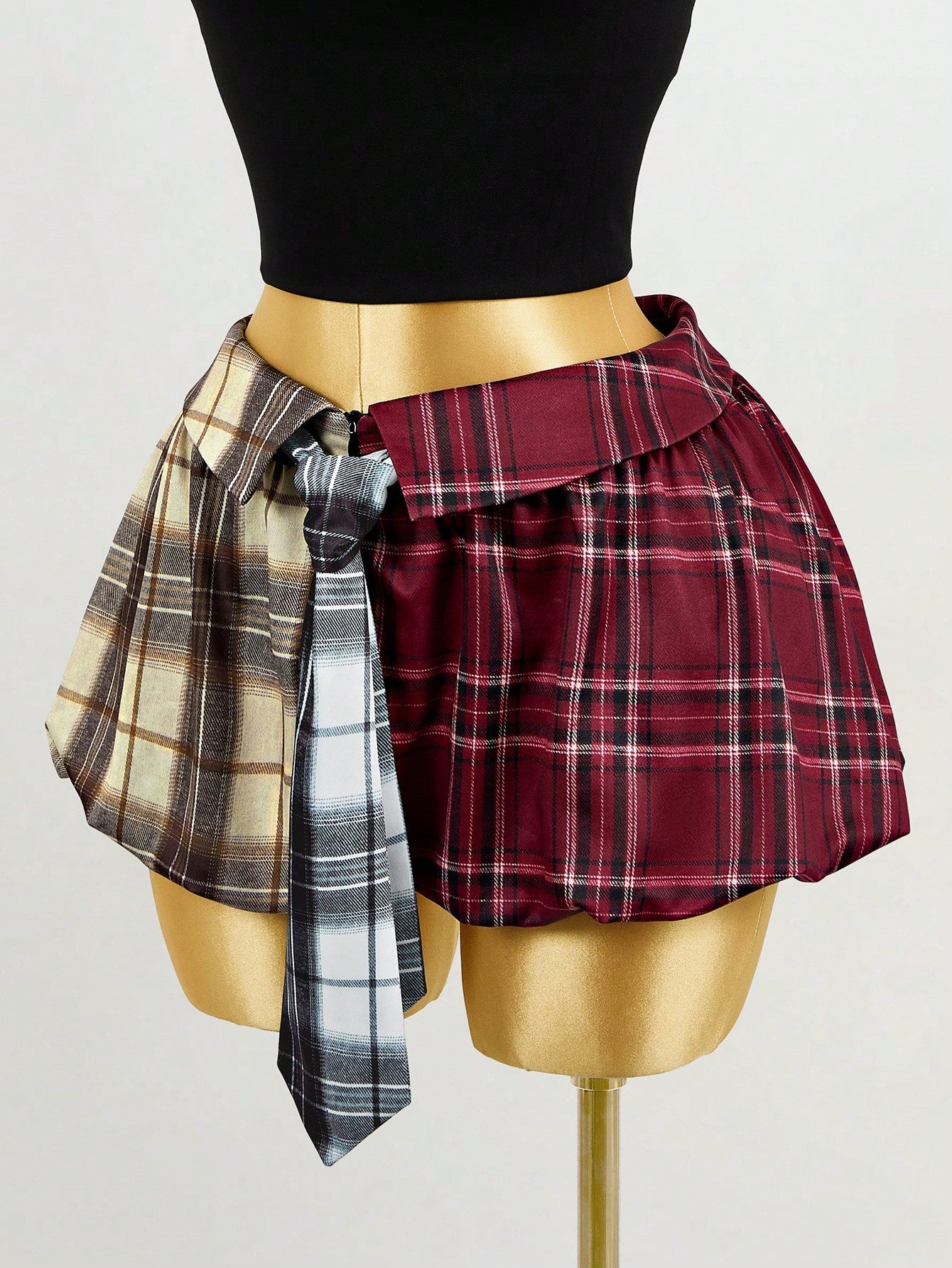 Mistrie Women's Multicolor Plaid Patchwork A-Line Casual Flared Mini Skirt,New Year, For New Year,Christmas Dress,Plaid Skirt,Women's,Casual For Women