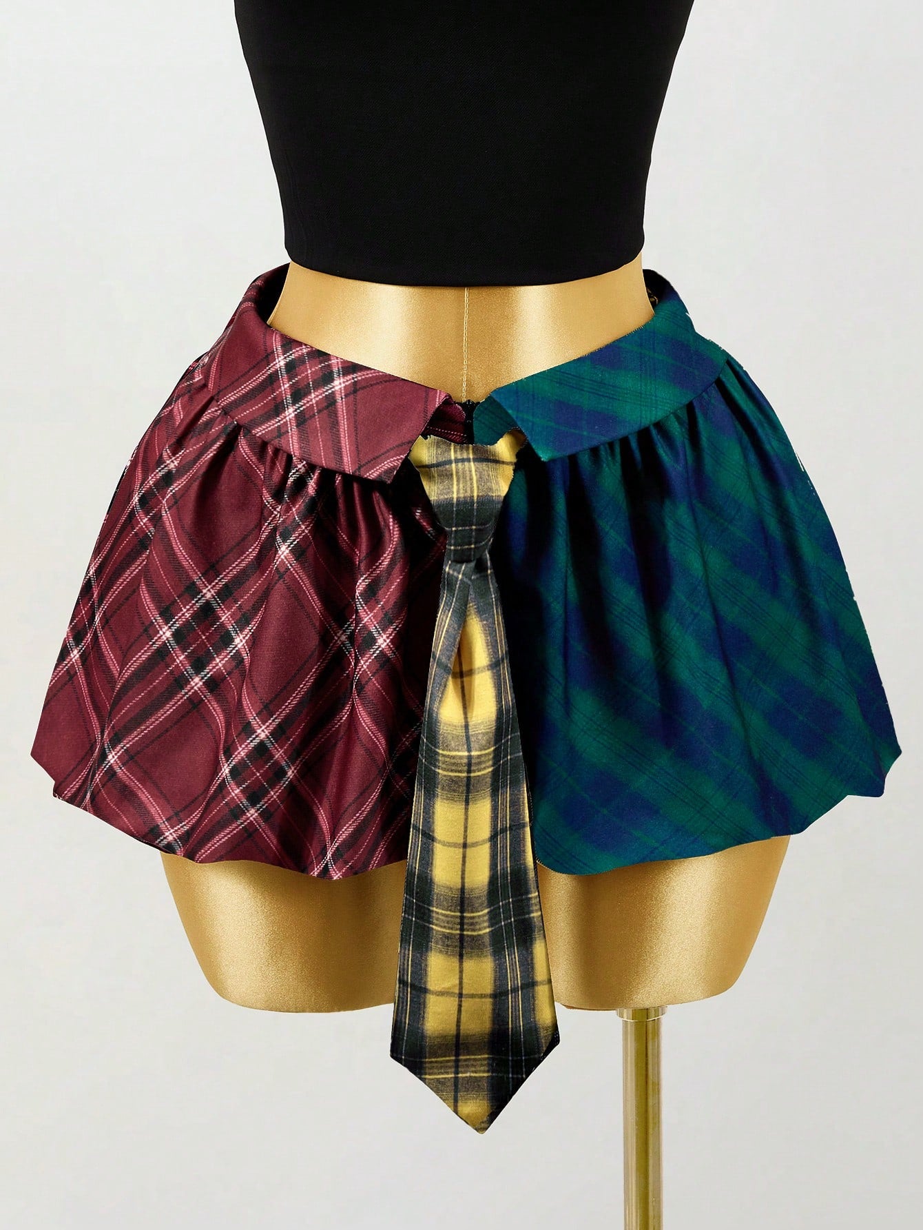 Mistrie Women's Multicolor Plaid Patchwork A-Line Casual Flared Mini Skirt,New Year, For New Year,Christmas Dress,Plaid Skirt,Women's,Casual For Women