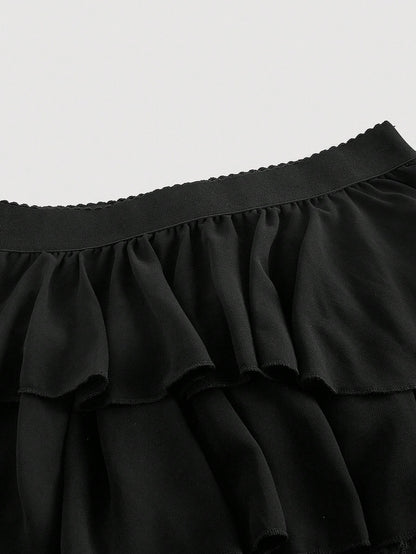 MOD Boho-Western Elegance: 70s Flowy Chiffon & Lace Maxi Skirt In Black- Your Effortless Companion For Golden Hour Picnics & Bohemian Adventures