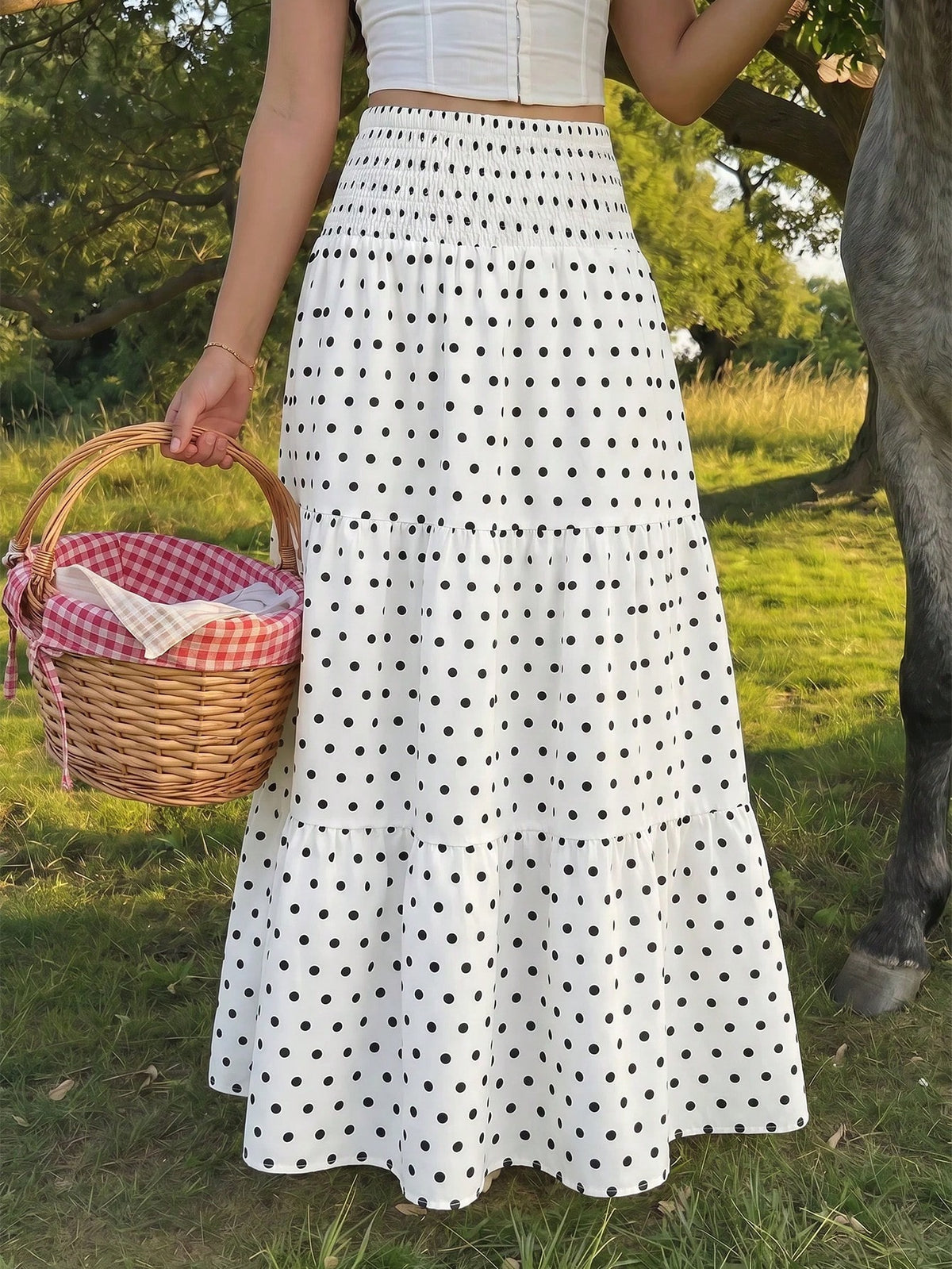 MOD Casual Vacation Style Plaid Bubble Crinkle Skirt For Women, Suitable For Summer Vacation Chic Dress