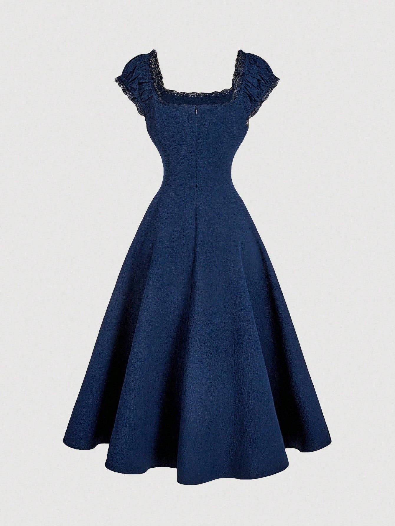 MOD Embroidered Shell Sleeve Navy Blue Mid-Length Elegant Dress