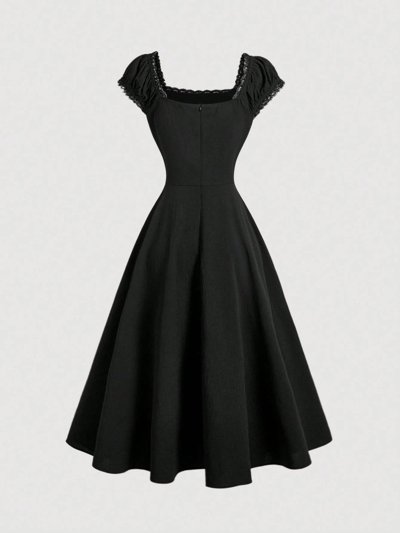 MOD Embroidered Shell Sleeve Navy Blue Mid-Length Elegant Dress