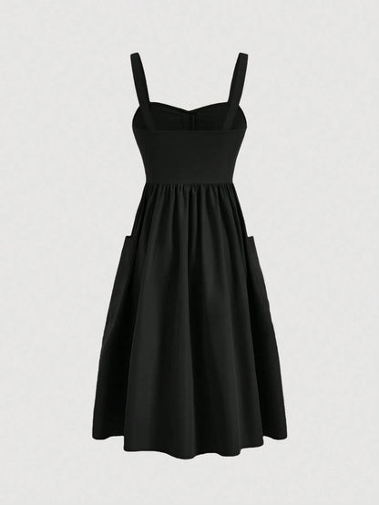 MOD Women's Casual Solid Color Button Front Strap Sleeveless Dress, Summer,Bohemia,Summer Dresses For Women