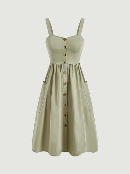 MOD Women's Casual Solid Color Button Front Strap Sleeveless Dress, Summer,Bohemia,Summer Dresses For Women