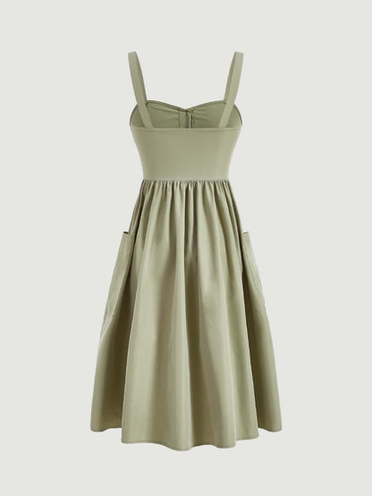 MOD Women's Casual Solid Color Button Front Strap Sleeveless Dress, Summer,Bohemia,Summer Dresses For Women