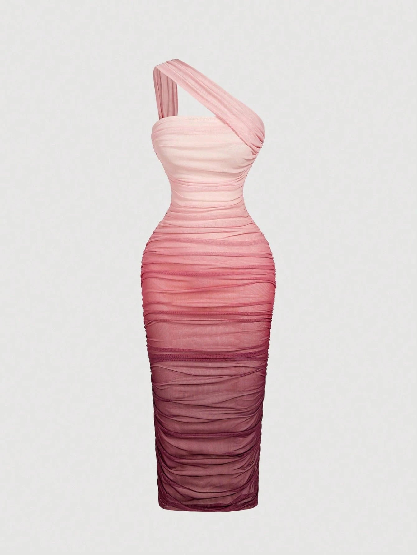 MOD Women's Ombre Ruched Bodycon One Shoulder Mesh Midi Dress Purple Summer Elegant Sexy Wedding Birthday Gender Reveal Ninang Gradient Sunset Outfit