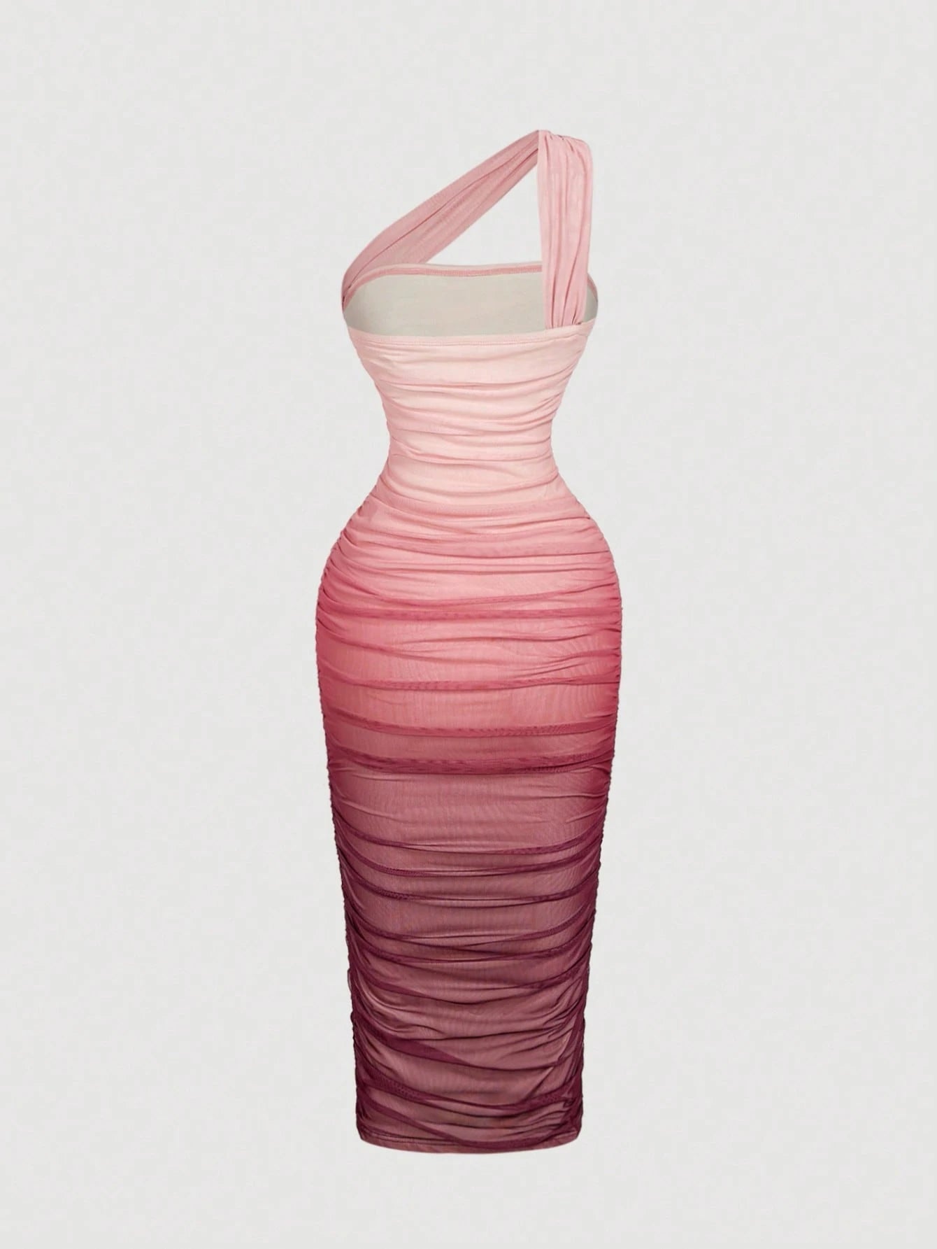 MOD Women's Ombre Ruched Bodycon One Shoulder Mesh Midi Dress Purple Summer Elegant Sexy Wedding Birthday Gender Reveal Ninang Gradient Sunset Outfit