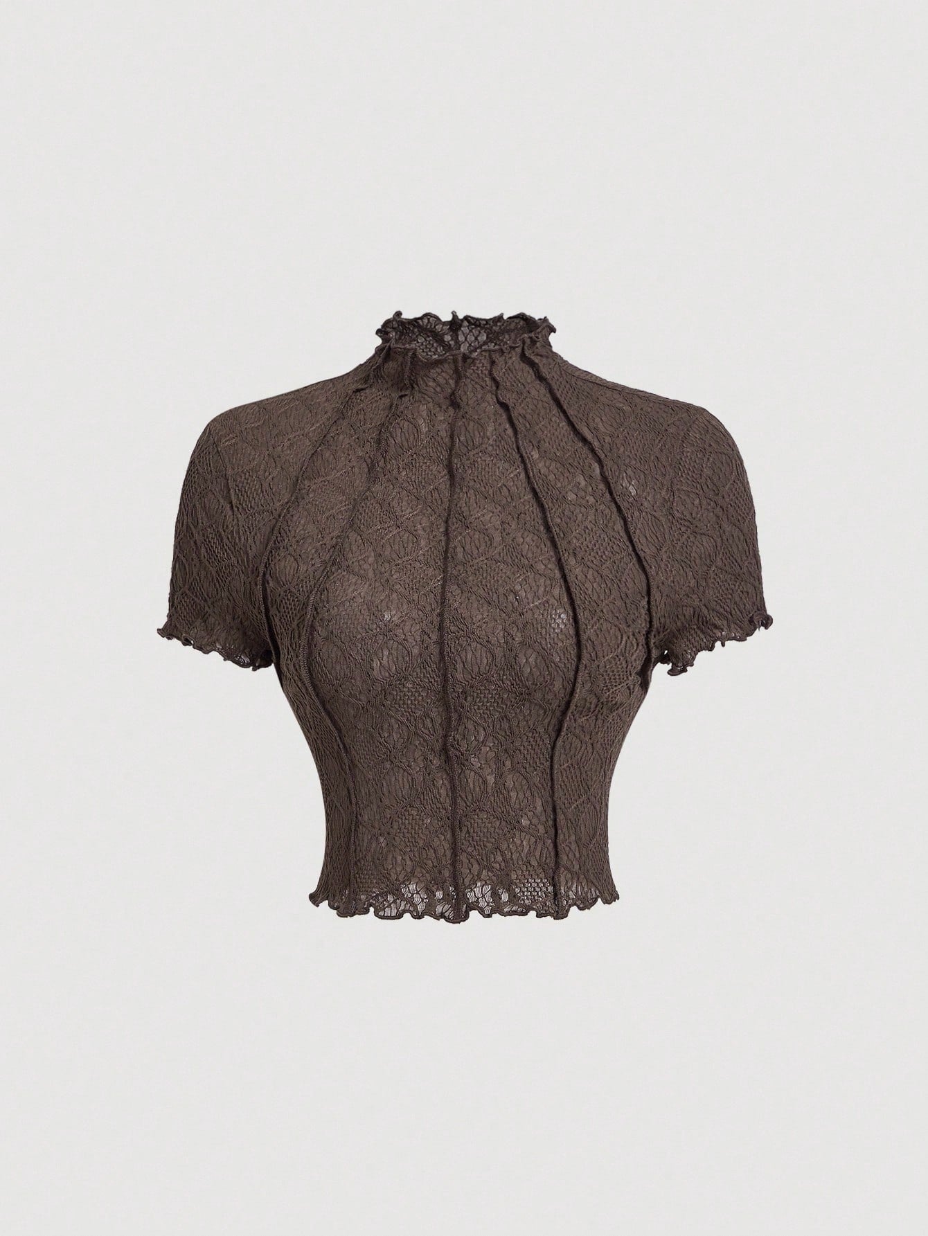 MOD Women's Round Neck Puff Sleeve Solid Color Knit Textured Sheer Casual T-Shirt