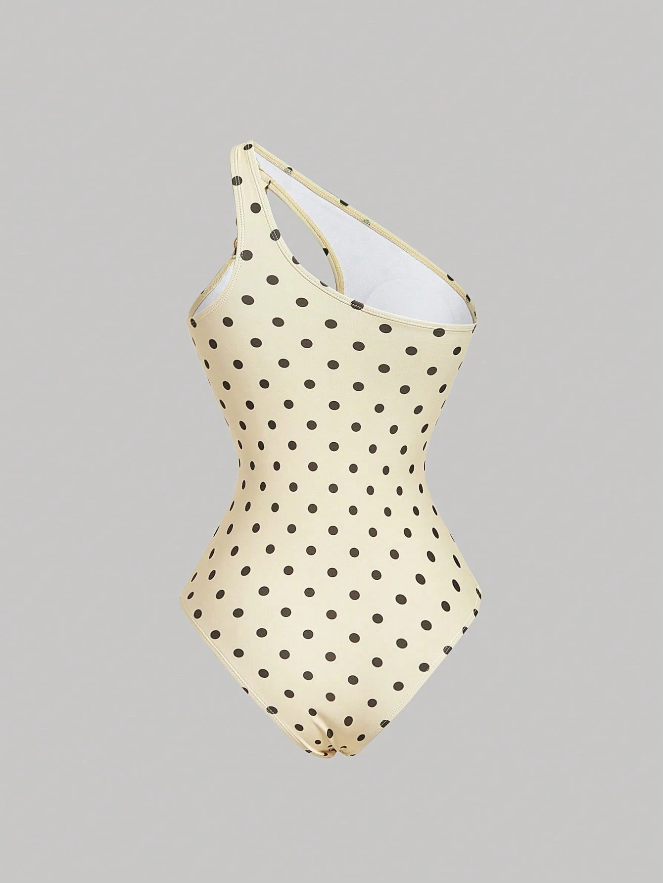 MOD Women's White With Black Polka Dots One Shoulder Cutout One Piece Swimsuit,Summer 90s Retro Monokini With Ring Detail For Beach Party,Holiday,Vacation