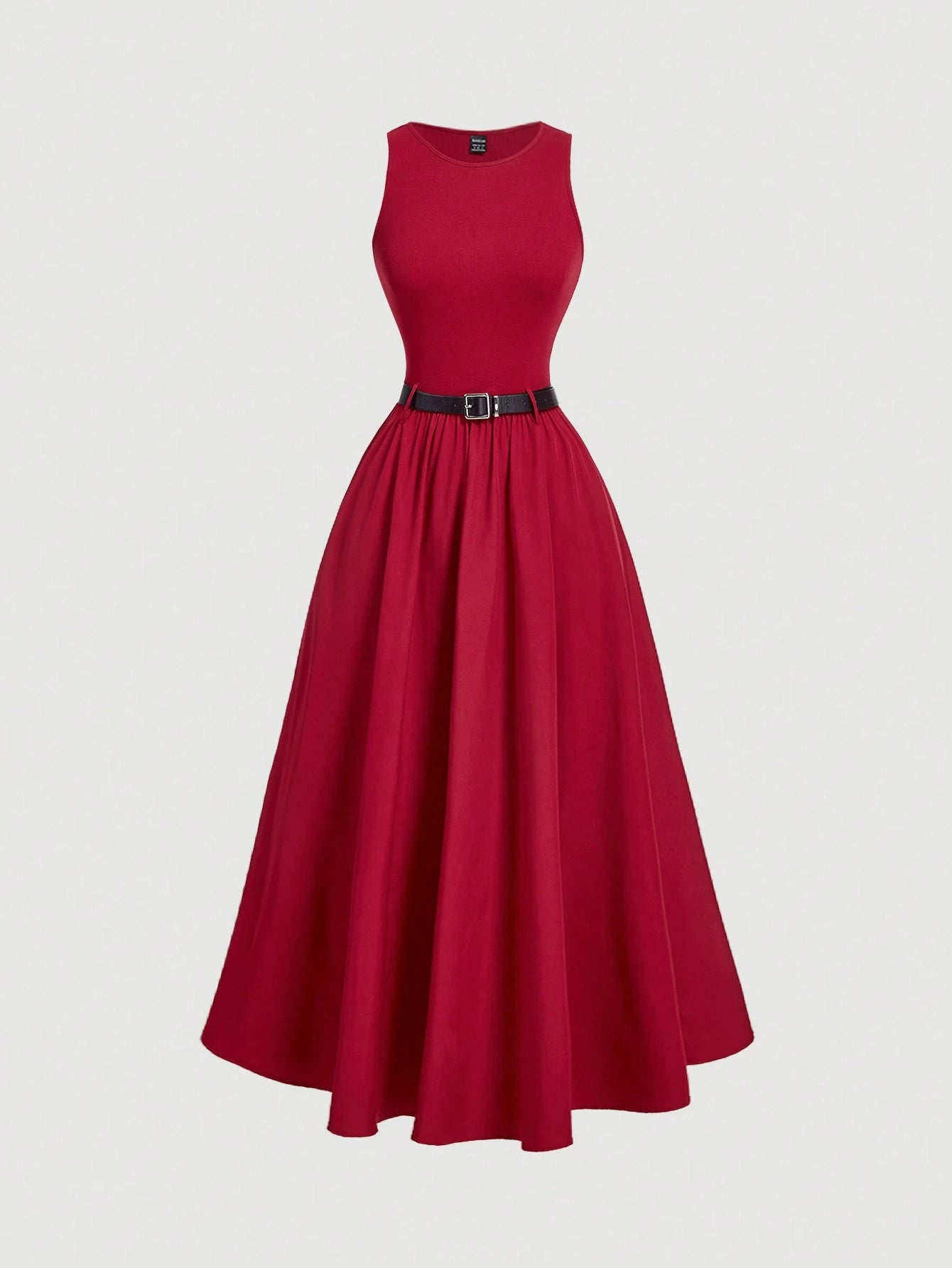 MOD Women Solid Color Summer Sleeveless Dress With Belt, Back To School Dinner Day Party, Graduation Dress Black Minimalist Elegant