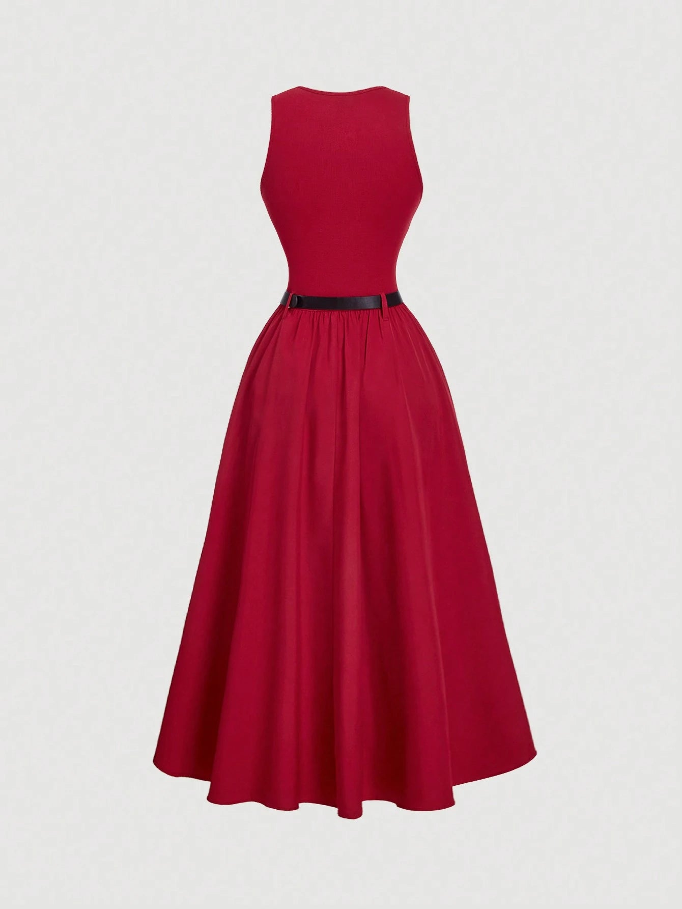 MOD Women Solid Color Summer Sleeveless Dress With Belt, Back To School Dinner Day Party, Graduation Dress Black Minimalist Elegant