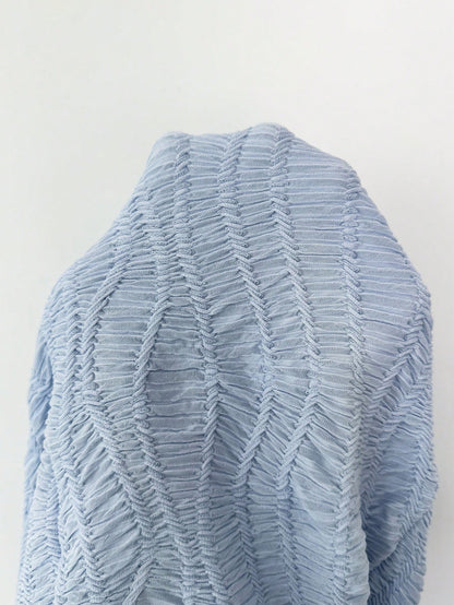 Modelyn Blue Textured One-Shoulder Twist Bandeau Bodycon Fishtail Dress Jacquard Knit Dress