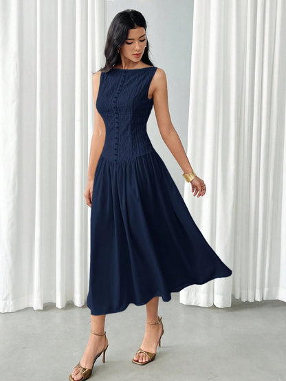 Modelyn Women's Elegant Solid Color Sleeveless Mid-Length Dress, Summer,Elegant Dresses For Women