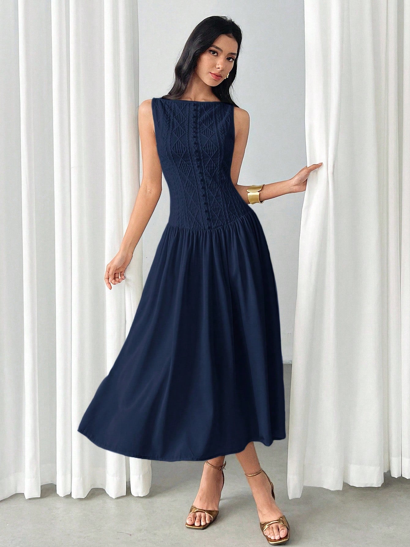 Modelyn Women's Elegant Solid Color Sleeveless Mid-Length Dress, Summer,Elegant Dresses For Women