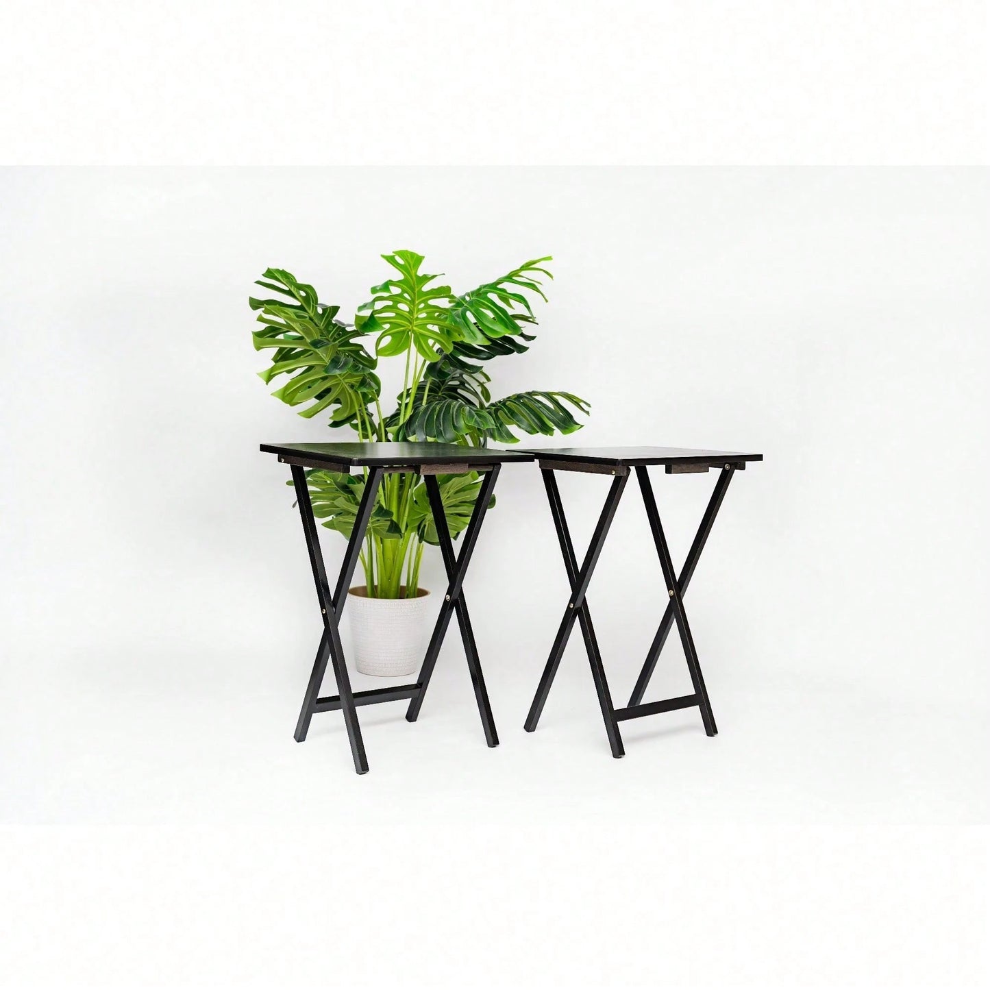 Modern Solid Wood Folding Tray Tables, Set Of 2, Black