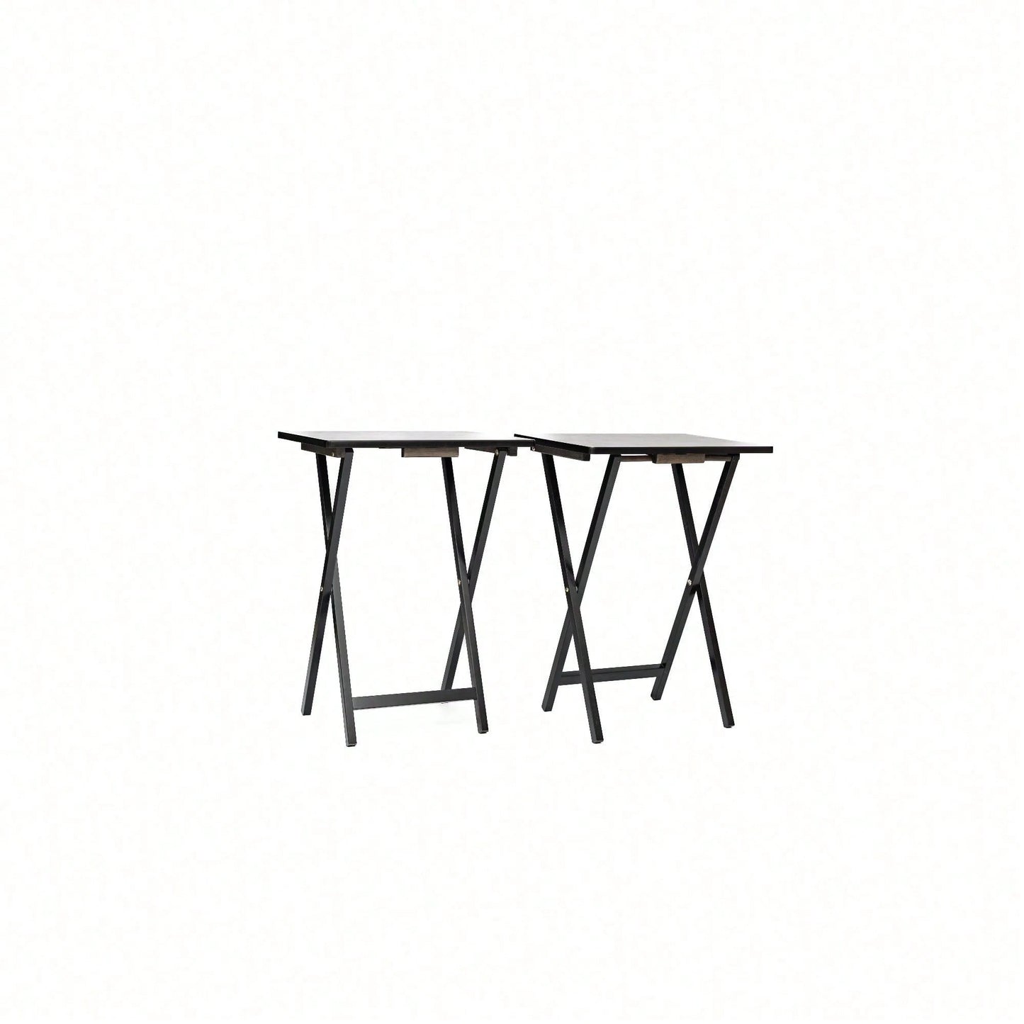 Modern Solid Wood Folding Tray Tables, Set Of 2, Black