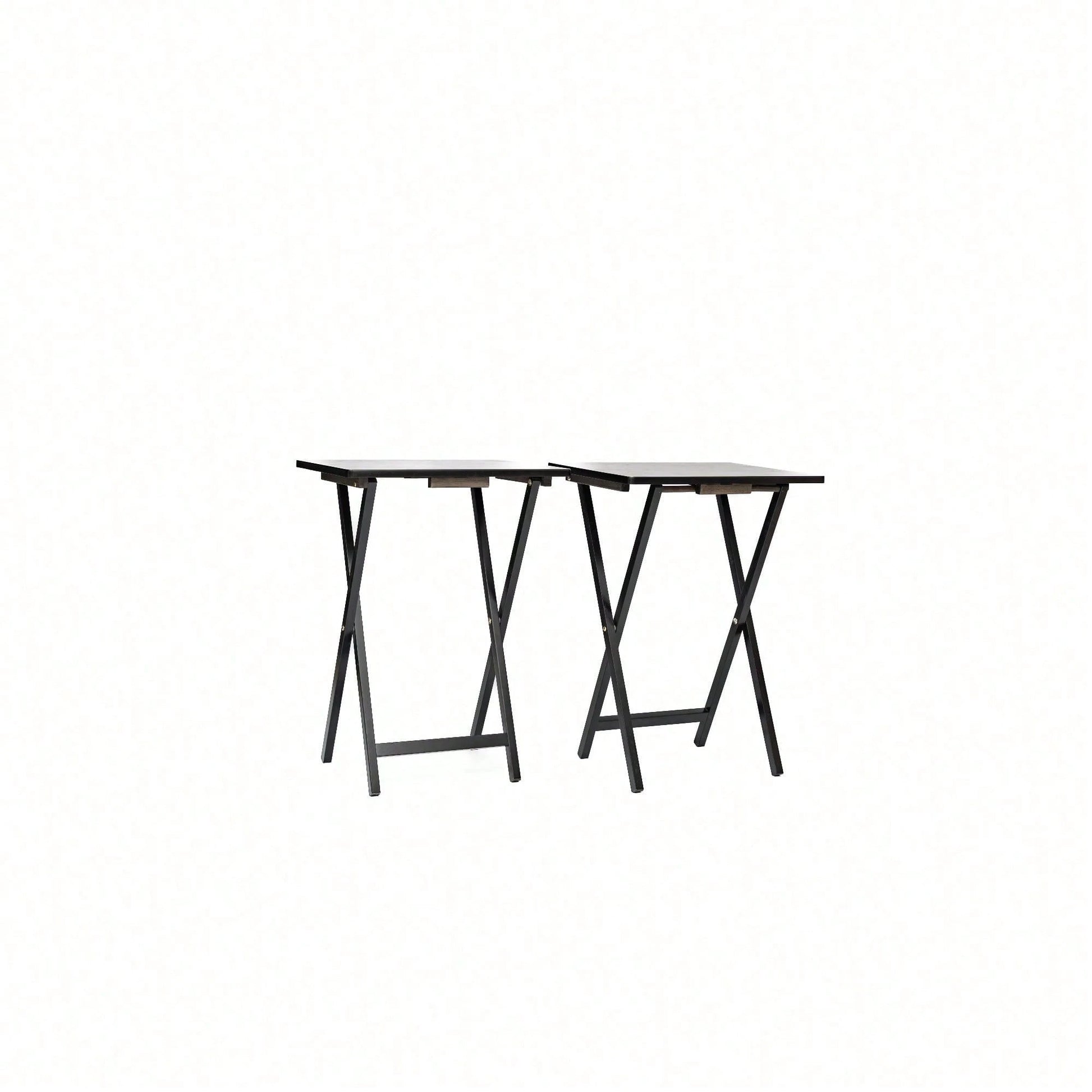 Modern Solid Wood Folding Tray Tables, Set Of 2, Black