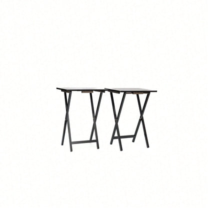 Modern Solid Wood Folding Tray Tables, Set Of 2, Black
