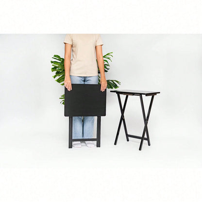 Modern Solid Wood Folding Tray Tables, Set Of 2, Black