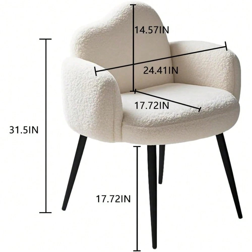 Modern Upholstered Vanity Chair With Arms, No Wheels Desk Chair, Soft Comfortable Accent Chair For Makeup, Bedroom, Living Room, Office Or Balcony (White)