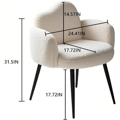 Modern Upholstered Vanity Chair With Arms, No Wheels Desk Chair, Soft Comfortable Accent Chair For Makeup, Bedroom, Living Room, Office Or Balcony (White)