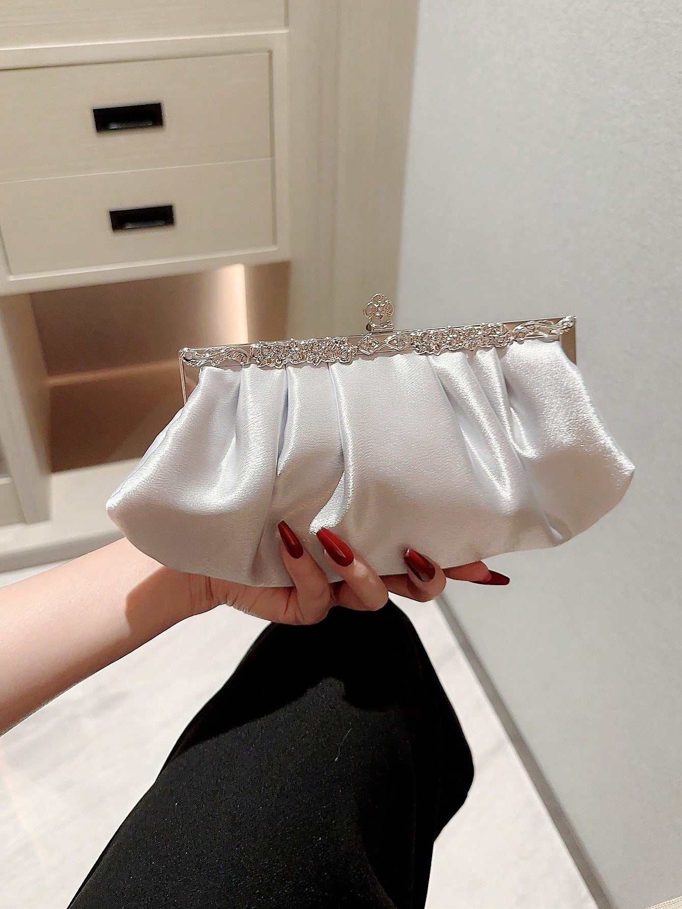 Moonlit EveBag Women's Exquisite Satin Evening Clutch Bag With Rhinestone Decoration, Party Dress Bag, Prom Bag, Evening Bag, Chain Handbag, Royal Blue,Wedding