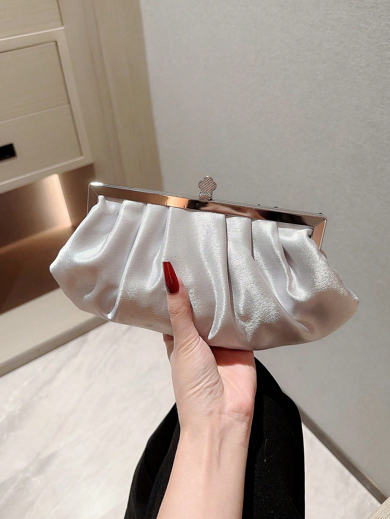 Moonlit EveBag Women's Exquisite Satin Evening Clutch Bag With Rhinestone Decoration, Party Dress Bag, Prom Bag, Evening Bag, Chain Handbag, Royal Blue,Wedding