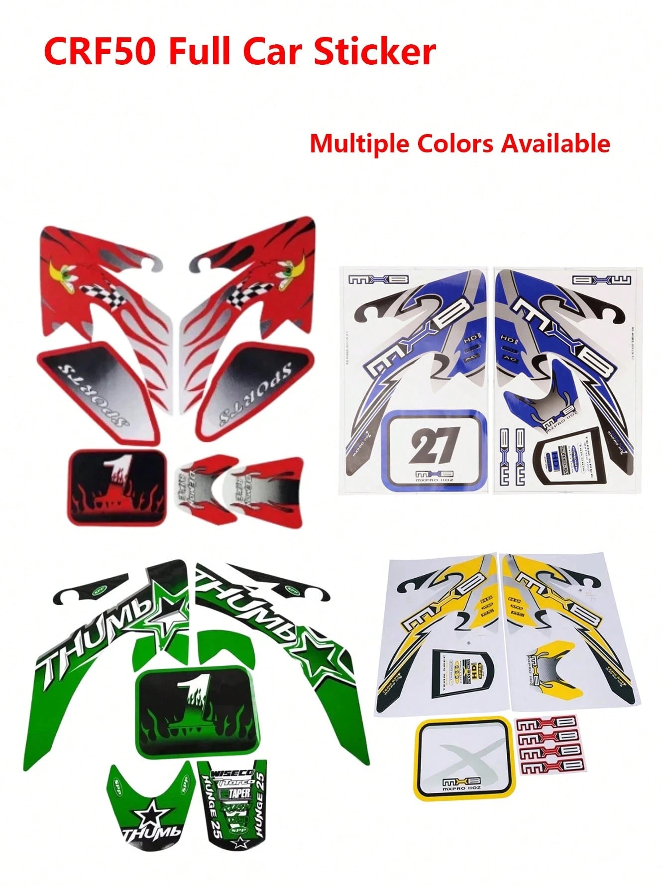 Motorcycle Decal Sticker Red Blue Yellow Green Racing Motorcycle Kohis Sticker CRF50 CRF70 Sticker For CRF 50cc 70cc Pit Dirt Bike Decal