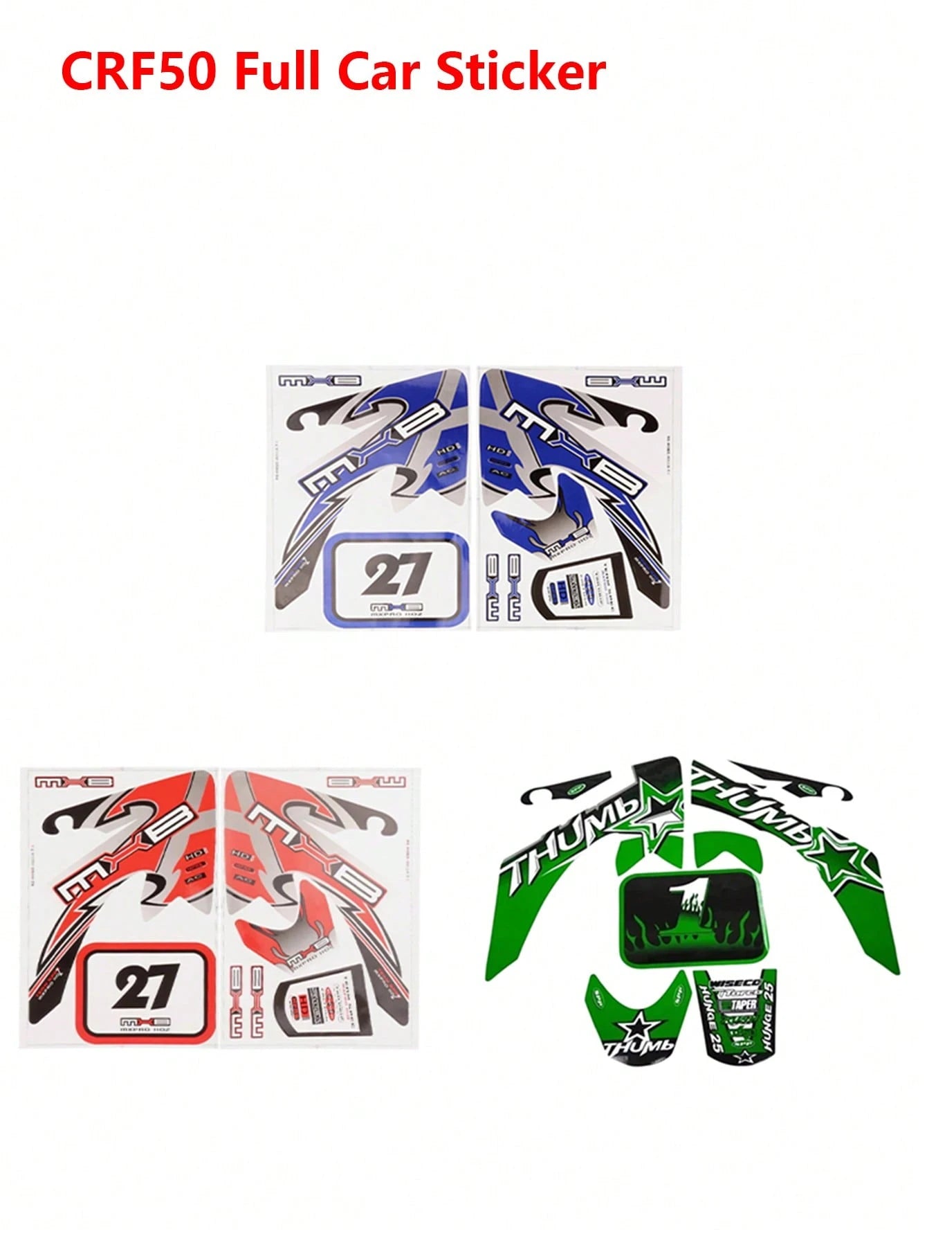 Motorcycle Decal Sticker Red Blue Yellow Green Racing Motorcycle Kohis Sticker CRF50 CRF70 Sticker For CRF 50cc 70cc Pit Dirt Bike Decal