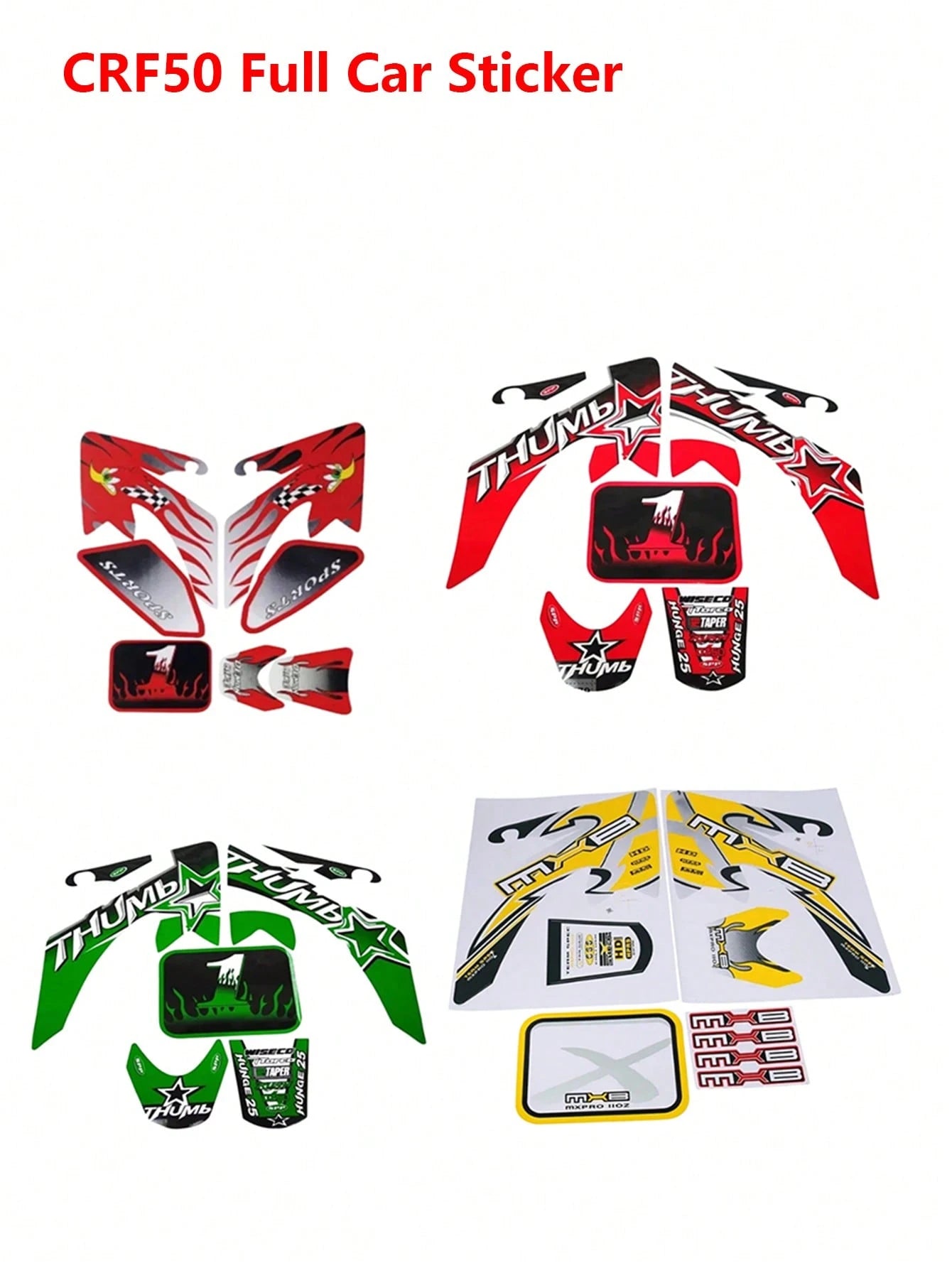 Motorcycle Decal Sticker Red Blue Yellow Green Racing Motorcycle Kohis Sticker CRF50 CRF70 Sticker For CRF 50cc 70cc Pit Dirt Bike Decal