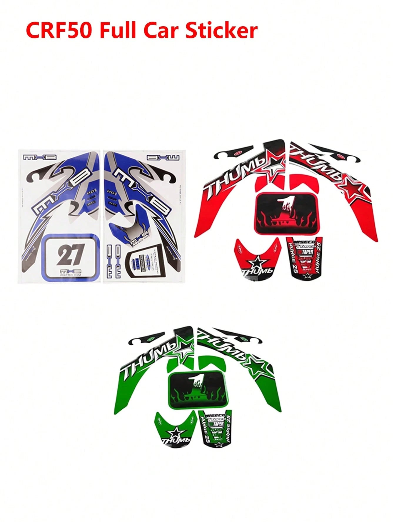 Motorcycle Decal Sticker Red Blue Yellow Green Racing Motorcycle Kohis Sticker CRF50 CRF70 Sticker For CRF 50cc 70cc Pit Dirt Bike Decal