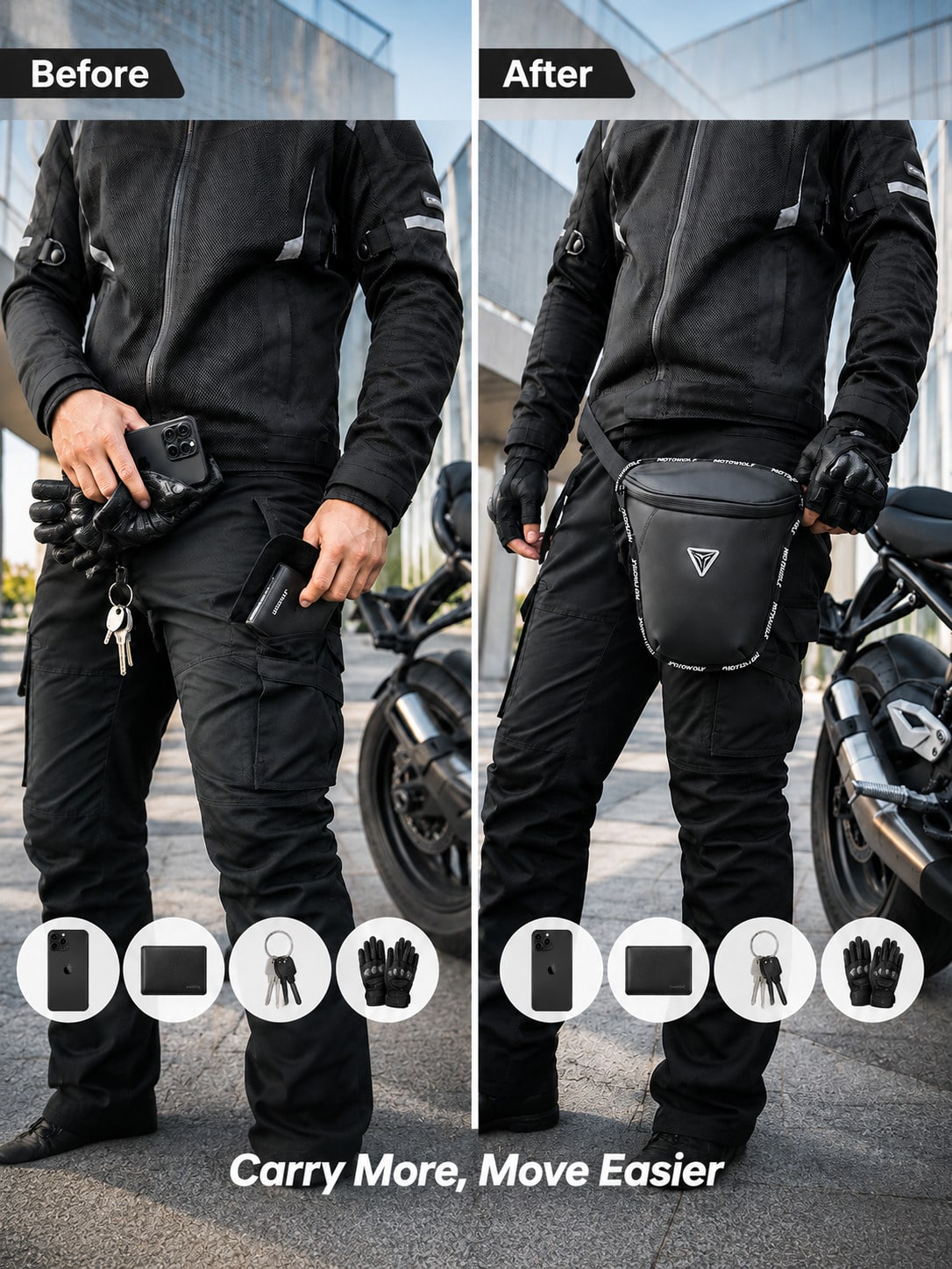 Motorcycle Drop Leg Bag, Water Resistant Thigh Bag Waist Pack, 3 In 1 Crossbody Sling Shoulder Chest Bag, Adjustable Leg Strap Fanny Pack Hip Bum Belt Bag For Biker Rider Riding Cycling Hiking Camping
