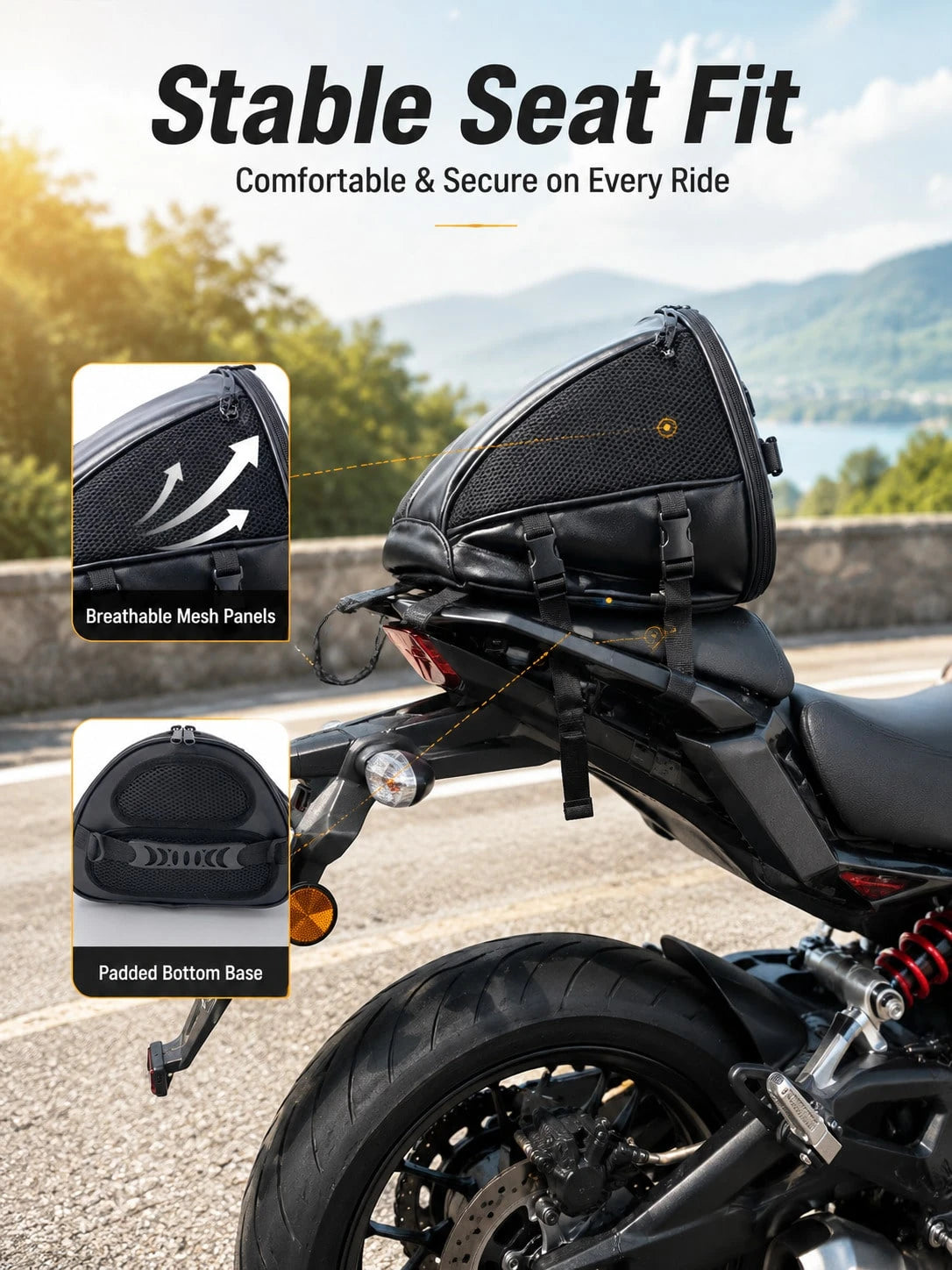 Motorcycle Tail Bag Water Resistant Expandable Rear Seat Bag Multifunctional Storage Saddle Bag For Riding Travel Touring Commuting For Sport Bike Motorbike Cruiser