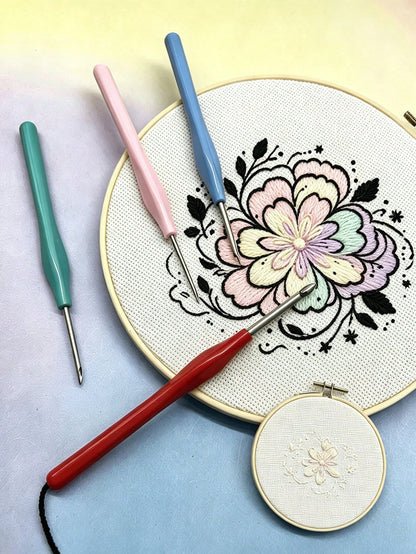 Multi-Color Punch Needle Embroidery Tool Set With Protective Case And Easy Threader, 4-Color Red Pink Green Blue Simple Punch Needles, Suitable For DIY Handmade Tufted Carpets, Punch Needle Art Painti