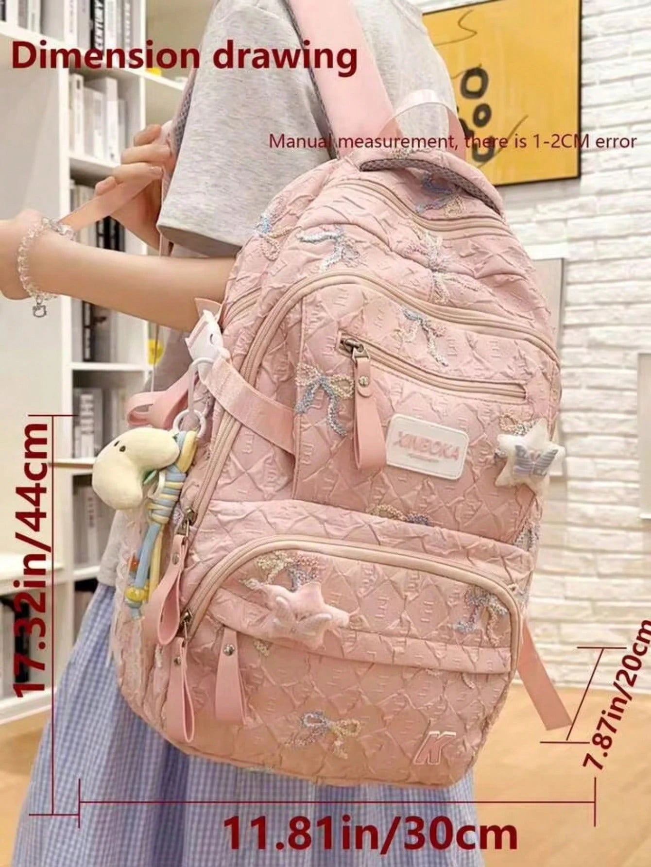 Multi-Compartment Bow Nylon Backpack, Fits 15.6-Inch Laptop, Multi-Pocket Lightweight Student Backpack, Large Capacity Travel Bag, Multi-Functional Backpack