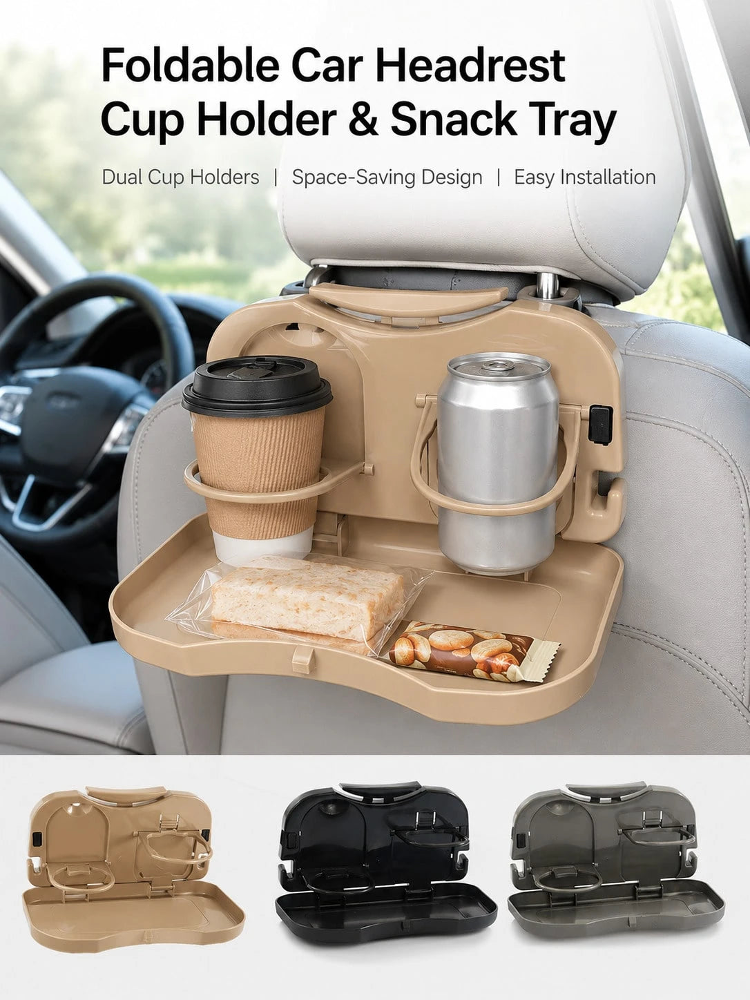 Multi-Functional Foldable Car Dining Table, Car Seat Back Tray And Cup Holder, Multi-Purpose Child Dining Plate, Foldable Car Laptop Desk, Road Trip Essentials