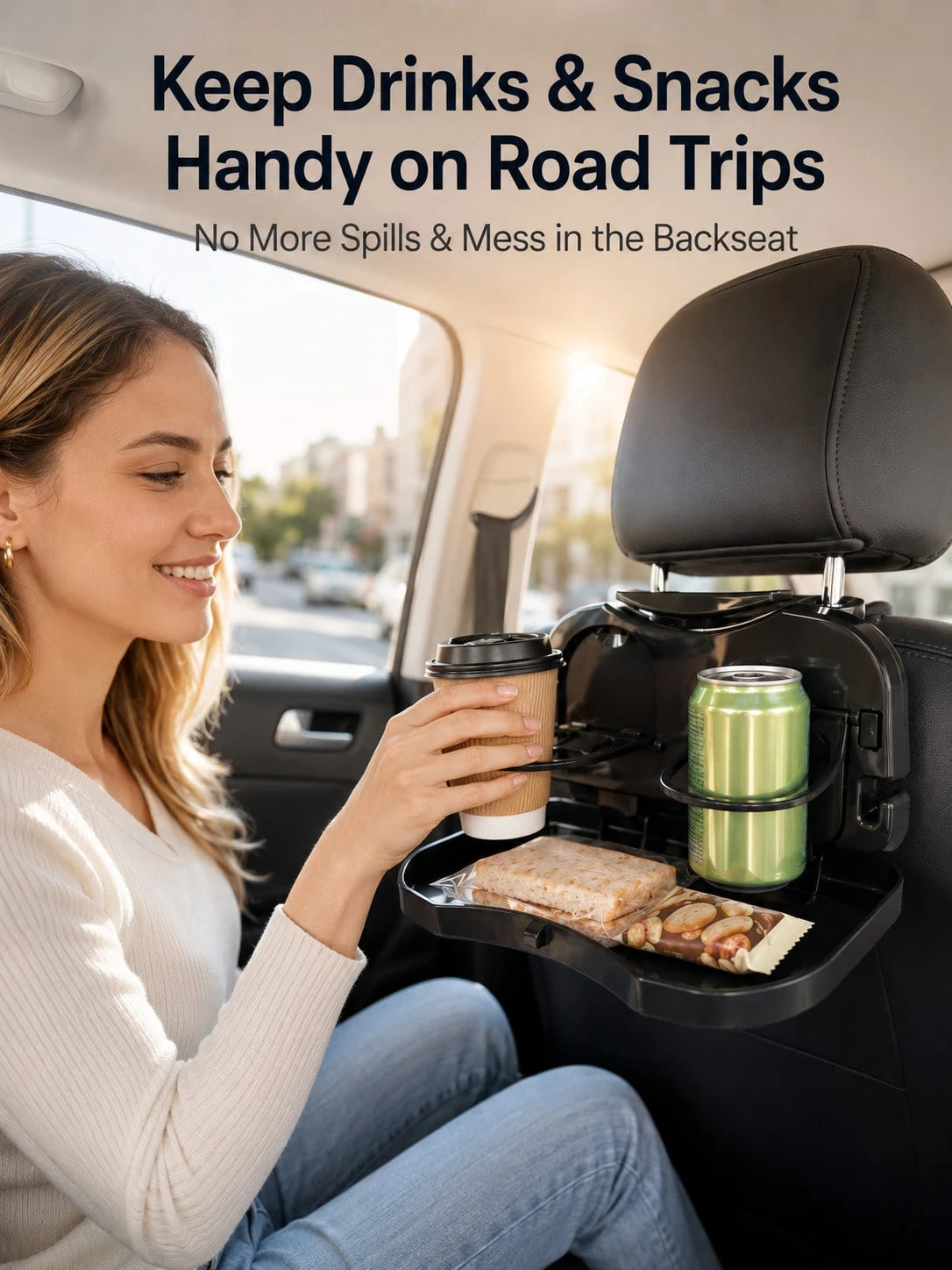 Multi-Functional Foldable Car Dining Table, Car Seat Back Tray And Cup Holder, Multi-Purpose Child Dining Plate, Foldable Car Laptop Desk, Road Trip Essentials