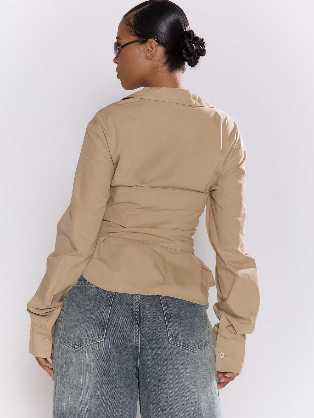 MUSERA Cinched Corset Detail Button Down Long Sleeve Shirt Classy Sexy Streetwear Night Out Party,Elegant Holidays, Party Spring Summer Office Mothers Day