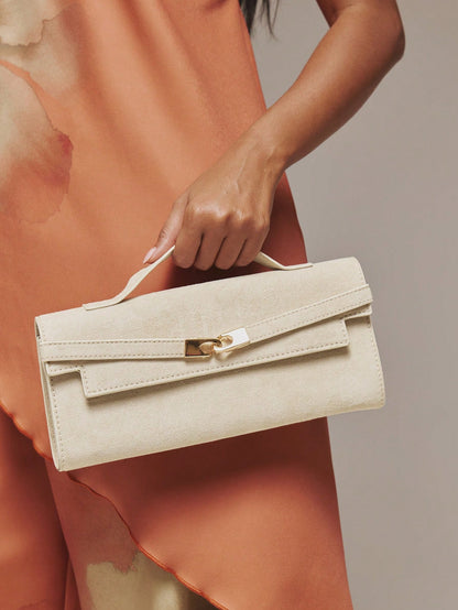 MUSERA Ladies Top Handle Bags, Suede, Apricot, Hardware Buckle Decoration, Fashionable, Luxury, Elegant, Simple, Personalized, Versatile, Retro, Vintage, For Date, Daily, Shopping, Afternoon Tea, Coc