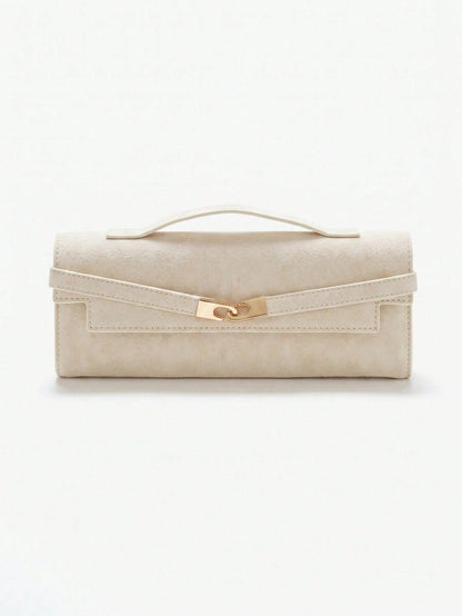 MUSERA Ladies Top Handle Bags, Suede, Apricot, Hardware Buckle Decoration, Fashionable, Luxury, Elegant, Simple, Personalized, Versatile, Retro, Vintage, For Date, Daily, Shopping, Afternoon Tea, Coc