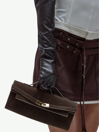 MUSERA Ladies Top Handle Bags, Suede, Apricot, Hardware Buckle Decoration, Fashionable, Luxury, Elegant, Simple, Personalized, Versatile, Retro, Vintage, For Date, Daily, Shopping, Afternoon Tea, Coc